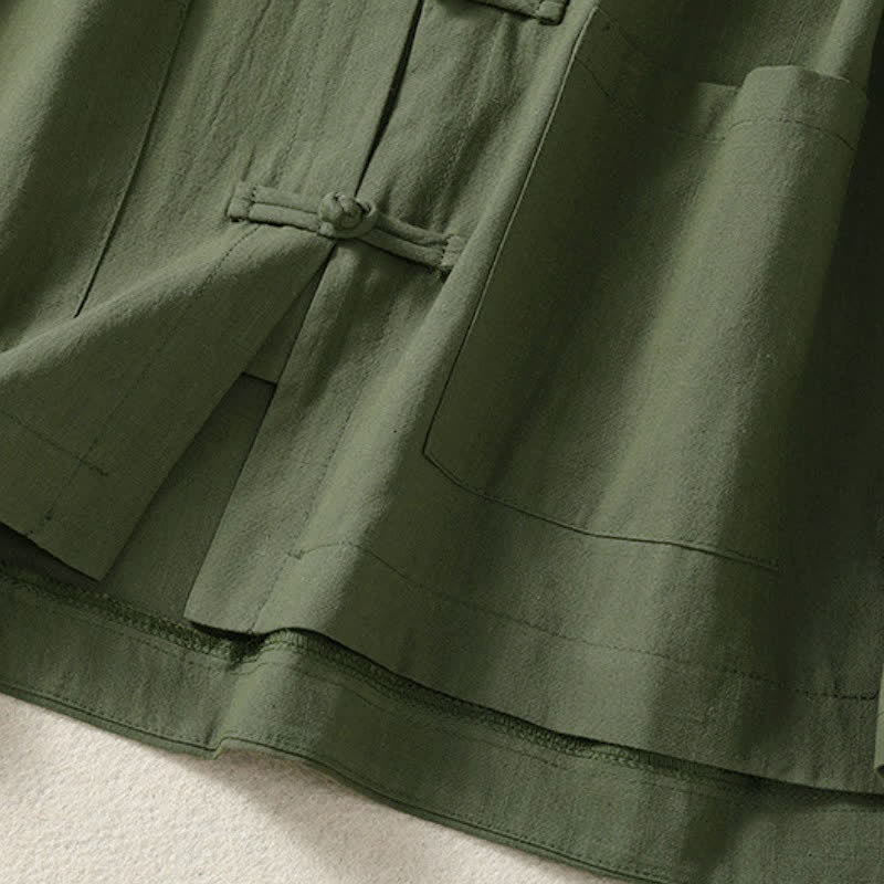 Buddha Stones Fall Vintage Tang Style Frog Button Mandarin Collar Solid Women's Long Sleeve Shirts With Pockets - image 5