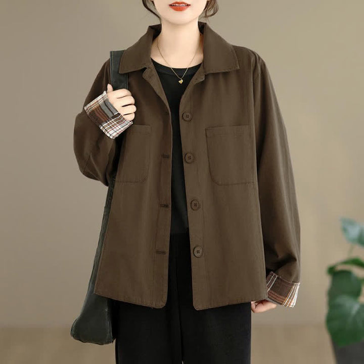 Buddha Stones Fall Basic Minimalist Solid Women's Jackets With Patch Pockets - image 10
