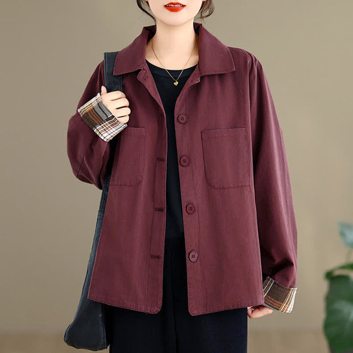 Buddha Stones Fall Basic Minimalist Solid Women's Jackets With Patch Pockets - image 16