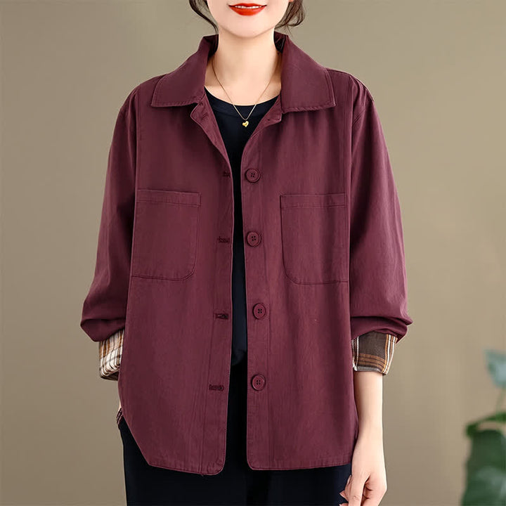 Buddha Stones Fall Basic Minimalist Solid Women's Jackets With Patch Pockets - MediumVioletRed - US8-10, UK/AU12-14, EU40-42 (2XL) - image 14