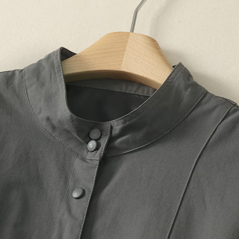 Buddha Stones Fall Winter Casual Minimalist Mandarin Collar Solid Cropped Women's Jacket With Pockets - image 1