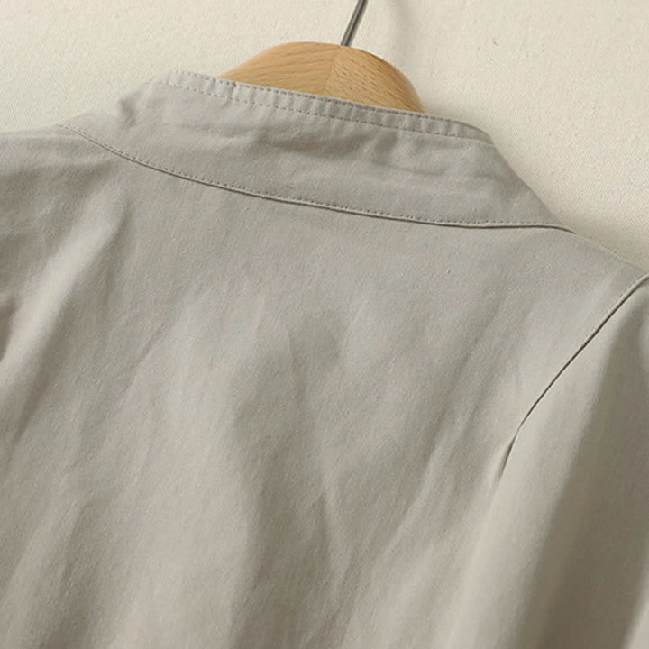 Buddha Stones Fall Winter Casual Minimalist Mandarin Collar Solid Cropped Women's Jacket With Pockets - image 8