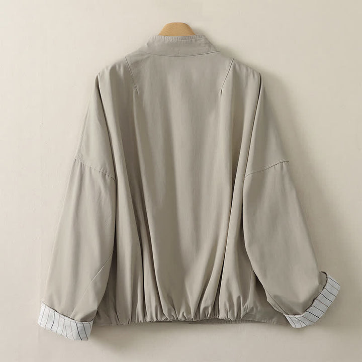 Buddha Stones Fall Winter Casual Minimalist Mandarin Collar Solid Cropped Women's Jacket With Pockets - image 6