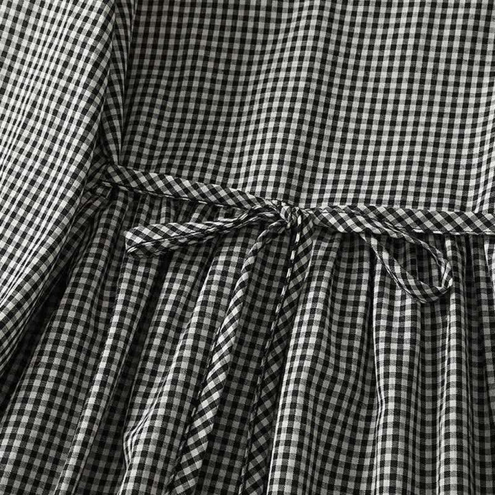 Buddha Stones Fall Vintage Button-Up Black and White Gingham Women's Long Sleeve Dress With Pockets - image 5