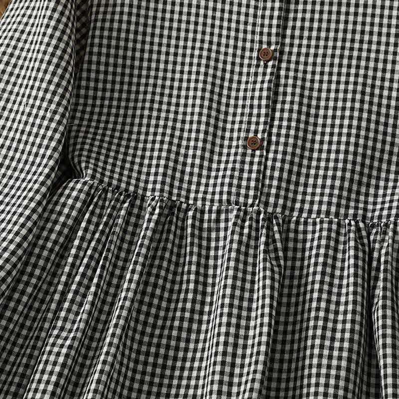Buddha Stones Fall Vintage Button-Up Black and White Gingham Women's Long Sleeve Dress With Pockets - image 4