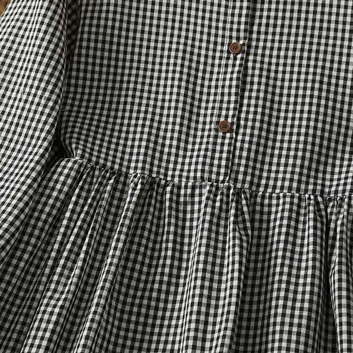 Buddha Stones Fall Vintage Button-Up Black and White Gingham Women's Long Sleeve Dress With Pockets - image 4