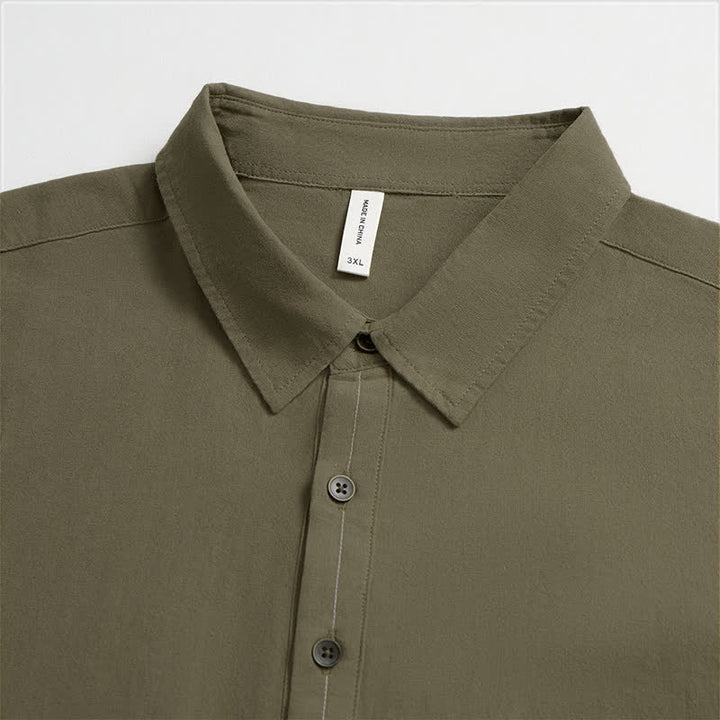 Buddha Stones Spring Fall Casual Button-Up Solid Cotton Men's Long Sleeve Shirts With Patch Pocket - image 7