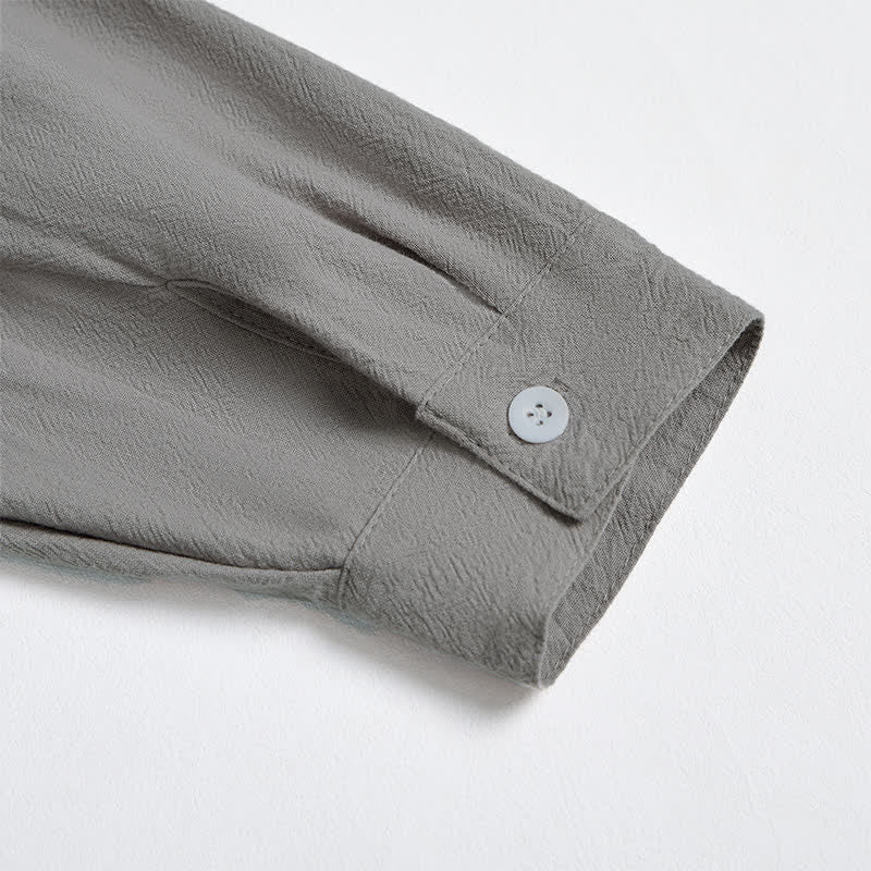 Buddha Stones Spring Fall Casual Tang Style Drawstring Solid Cotton Linen Men's Long Sleeve Shirts - image 12