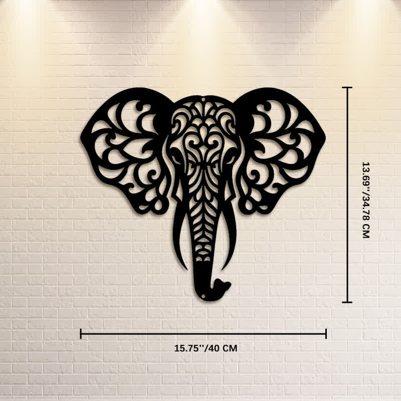 Buddha Stones Sacred Elephant Iron Metal Wall Decor Of Wisdom - Approx. 40cm x 34.78cm x 0.1cm / 15.75in x 13.69in x 0.04in - image 8