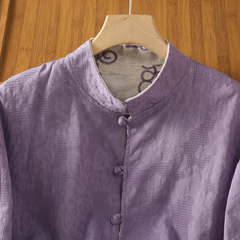 Buddha Stones Fall Vintage Tang Style Reversible Design Embroidery Frog Button Floral Women's Long Sleeve Shirts With Pockets - image 6