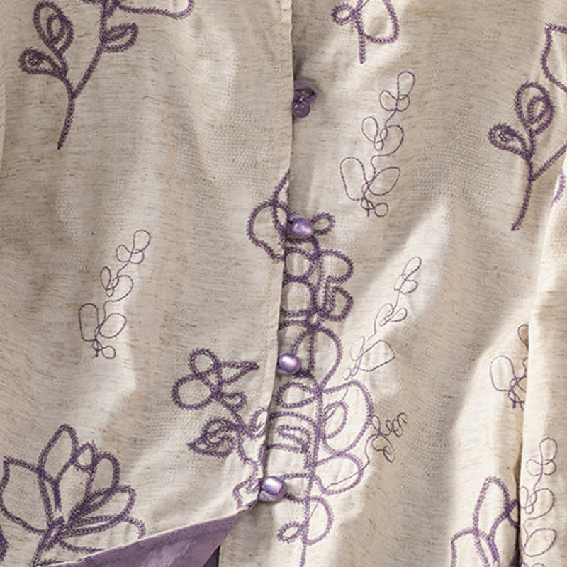Buddha Stones Fall Vintage Tang Style Reversible Design Embroidery Frog Button Floral Women's Long Sleeve Shirts With Pockets - image 8