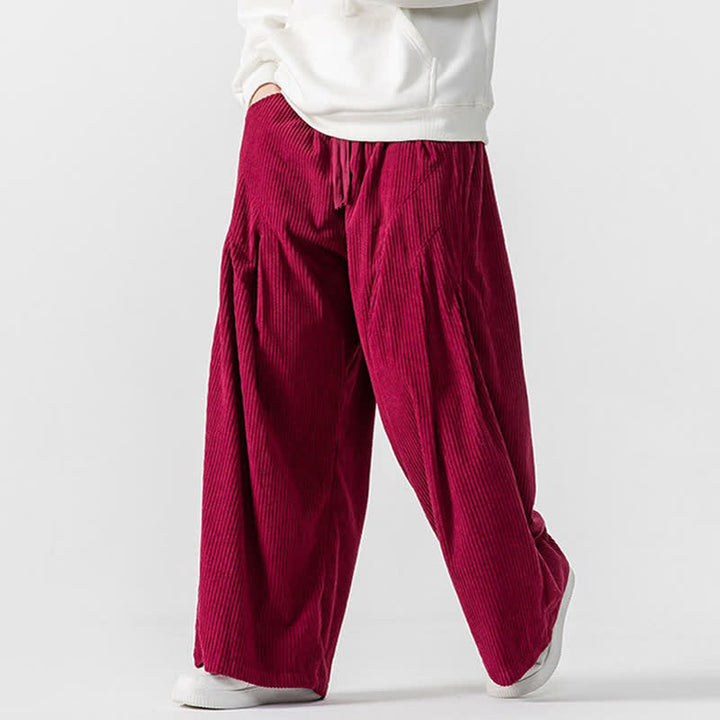 Buddha Stones Fall Winter Casual Drawstring Solid Long Pants Corduroy Men's Wide Leg Pants With Pockets - image 19
