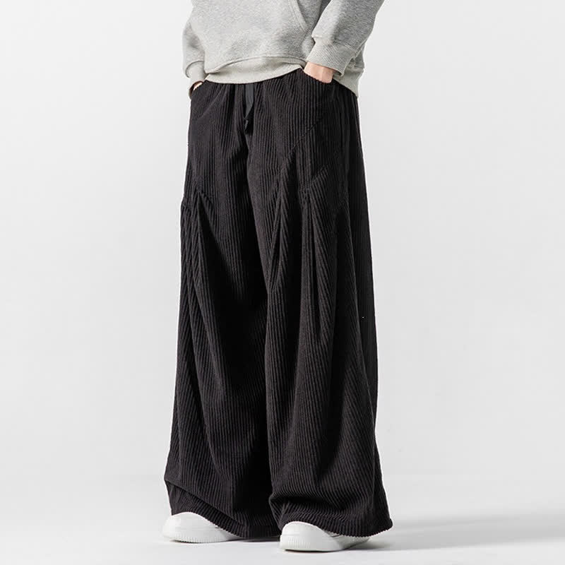 Buddha Stones Fall Winter Casual Drawstring Solid Long Pants Corduroy Men's Wide Leg Pants With Pockets - image 36