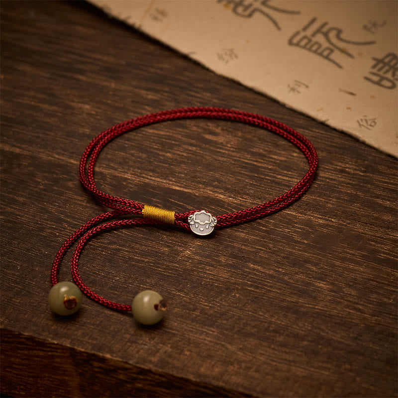 Buddha Stones Vintage 925 Sterling Silver Chinese Zodiac Luck Braided Red String Bracelet - Goat - 5.5–7.1 in (14–18 cm) - image 0