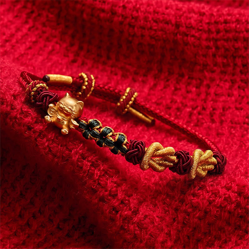 Buddha Stones Hand-Woven Red String Lucky Cat Protection Bracelet - image 9