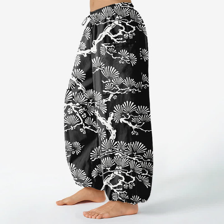 Buddha Stones Cotton Oriental Foliage Pattern Women's Elastic Waist Harem Pants With Side Pockets - image 1