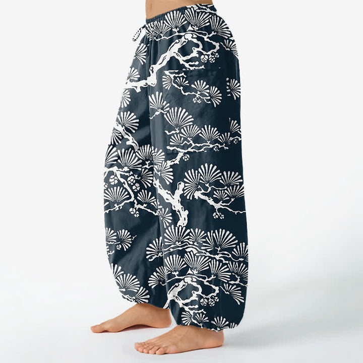 Buddha Stones Cotton Oriental Foliage Pattern Women's Elastic Waist Harem Pants With Side Pockets - image 8
