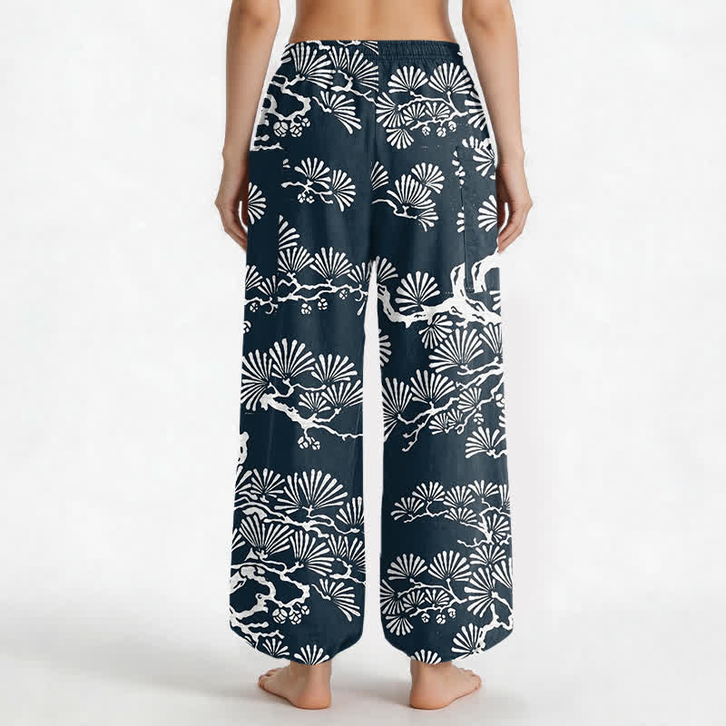 Buddha Stones Cotton Oriental Foliage Pattern Women's Elastic Waist Harem Pants With Side Pockets - image 9