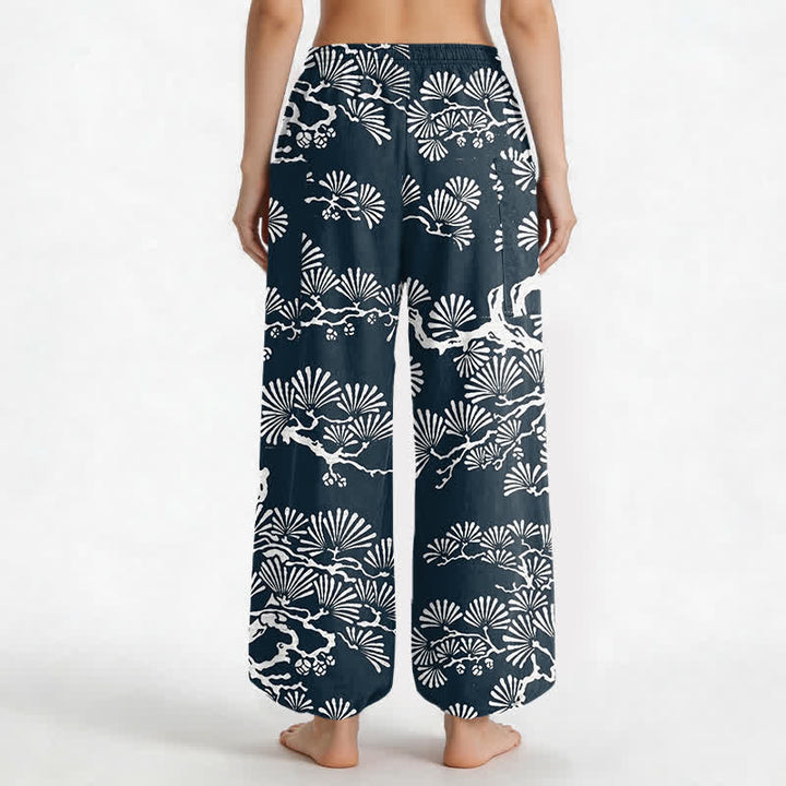 Buddha Stones Cotton Oriental Foliage Pattern Women's Elastic Waist Harem Pants With Side Pockets - image 9