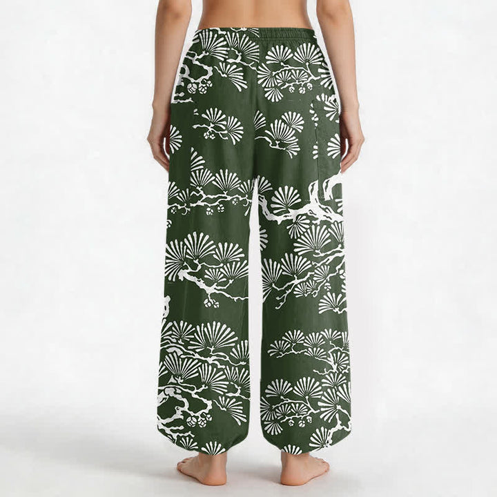 Buddha Stones Cotton Oriental Foliage Pattern Women's Elastic Waist Harem Pants With Side Pockets - image 12