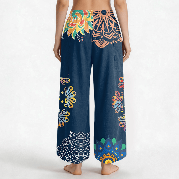 Buddha Stones Cotton Mandala Lotus OM Pattern Women's Elastic Waist Harem Pants With Side Pockets - image 9