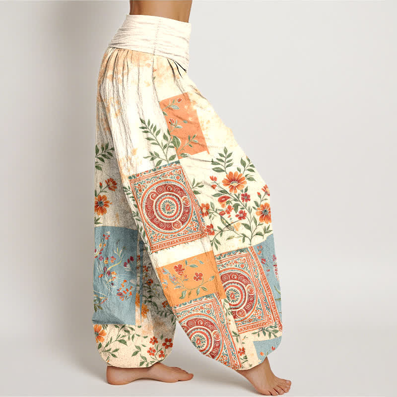 Buddha Stones Cotton Bohemian Floral Patchwork Pattern Women's Elastic Waist Harem Pants - image 1