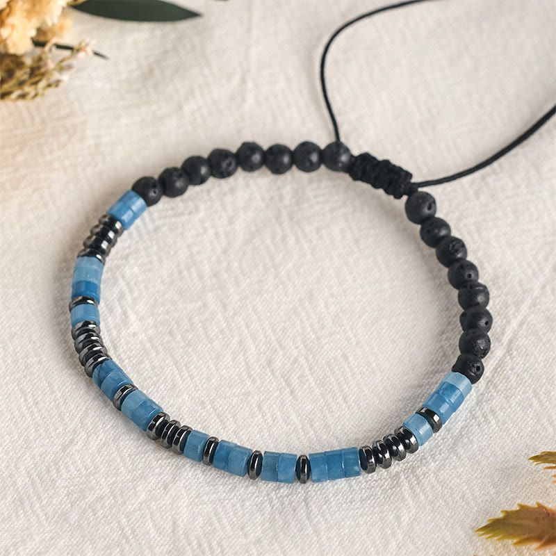 Buddha Stones Aquamarine Lava Rock Clarity Silver Tone Accent Bracelet - image 8