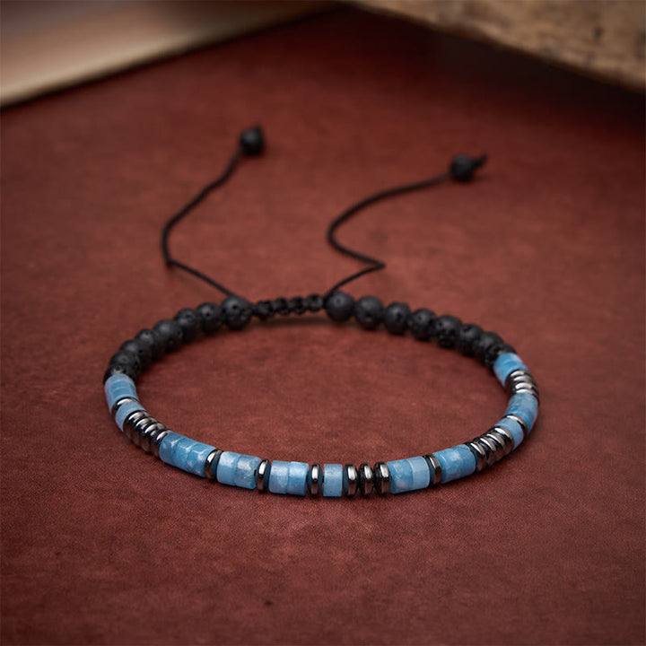 Buddha Stones Aquamarine Lava Rock Clarity Silver Tone Accent Bracelet - image 2