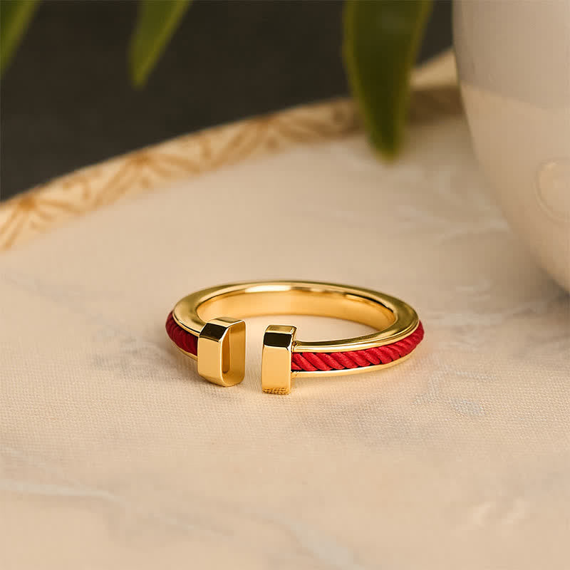 Buddha Stones Copper Red String C-Shape Open Ring For Luck - image 4