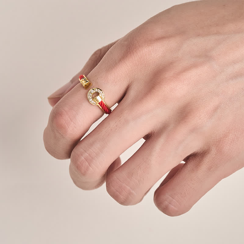 Buddha Stones Red String Protection Round Accent Open Ring - image 4