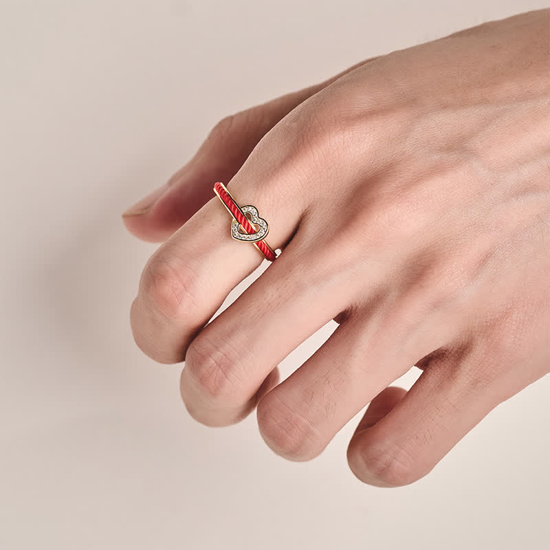 Buddha Stones Copper Red String Heart Luck Open Ring - image 4