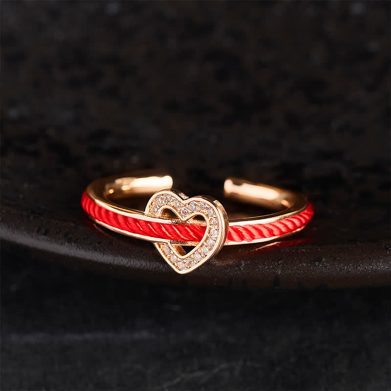 Buddha Stones Copper Red String Heart Luck Open Ring - Rose Gold Ring (US8) - image 9