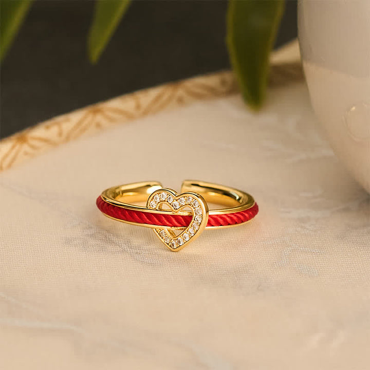 Buddha Stones Copper Red String Heart Luck Open Ring - image 5
