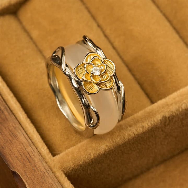 Buddha Stones Honey Yellow Chalcedony Osmanthus Dual-Wear Positivity Ring - image 3