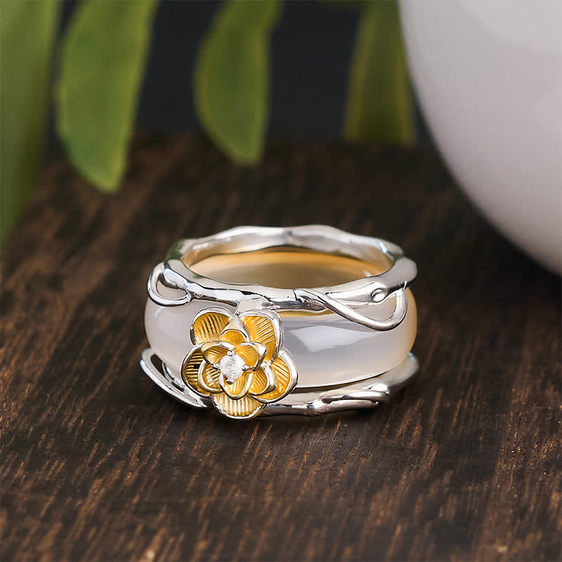 Buddha Stones Honey Yellow Chalcedony Osmanthus Dual-Wear Positivity Ring - image 5