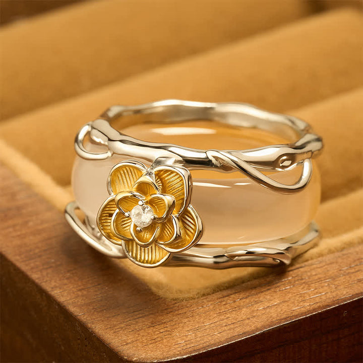 Buddha Stones Honey Yellow Chalcedony Osmanthus Dual-Wear Positivity Ring - image 2