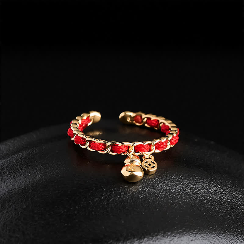 Buddha Stones Copper Red String Chinese Coin Good Fortune Fortune Pouch Open Ring - image 3