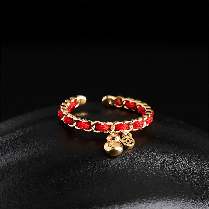 Buddha Stones Copper Red String Chinese Coin Good Fortune Fortune Pouch Open Ring - image 3