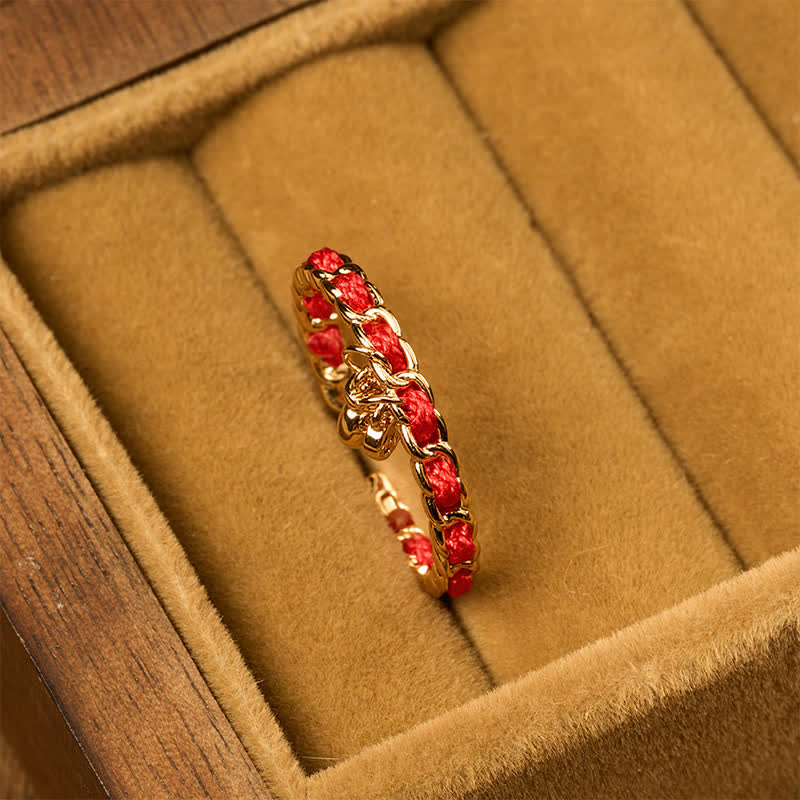 Buddha Stones Copper Red String Chinese Coin Good Fortune Fortune Pouch Open Ring - image 1