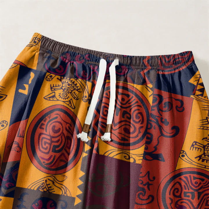 Buddha Stones Pure Cotton Tribal Medallion Patchwork Pattern Drawstring Men's Harem Pants With Pockets - image 3