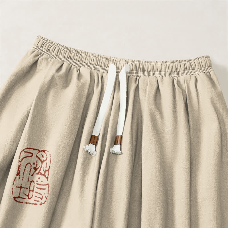 Buddha Stones Pure Cotton Playful Frog Pattern Drawstring Men's Harem Pants With Pockets - image 3