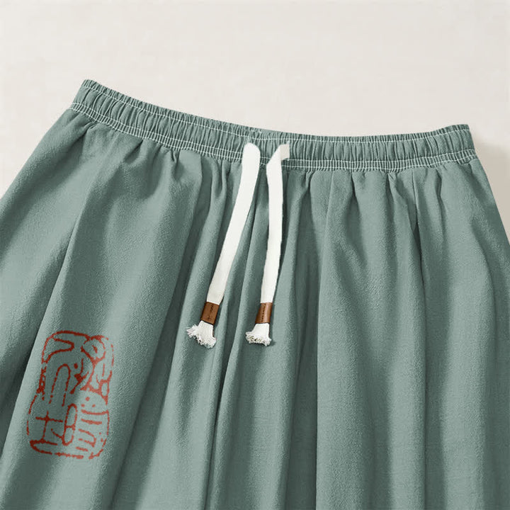 Buddha Stones Pure Cotton Playful Frog Pattern Drawstring Men's Harem Pants With Pockets - image 15