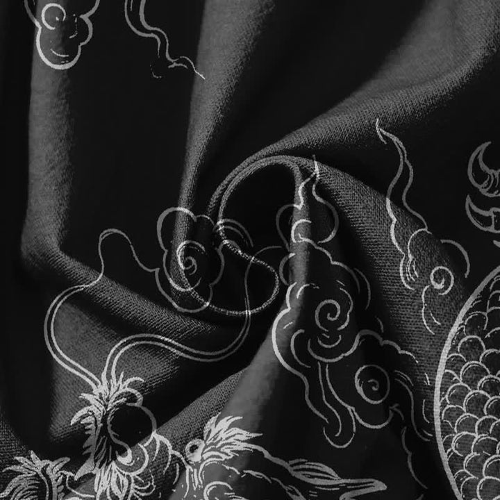 Buddha Stones Pure Cotton Dragon Cloud Pattern Drawstring Men's Harem Pants With Pockets - image 5