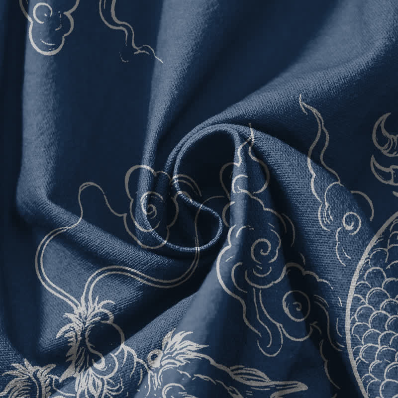 Buddha Stones Pure Cotton Dragon Cloud Pattern Drawstring Men's Harem Pants With Pockets - image 11