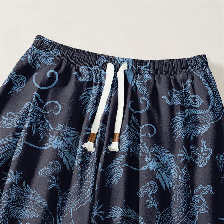Buddha Stones Pure Cotton Mythic Dragon Auspicious Clouds Pattern Drawstring Men's Harem Pants With Pockets - image 9
