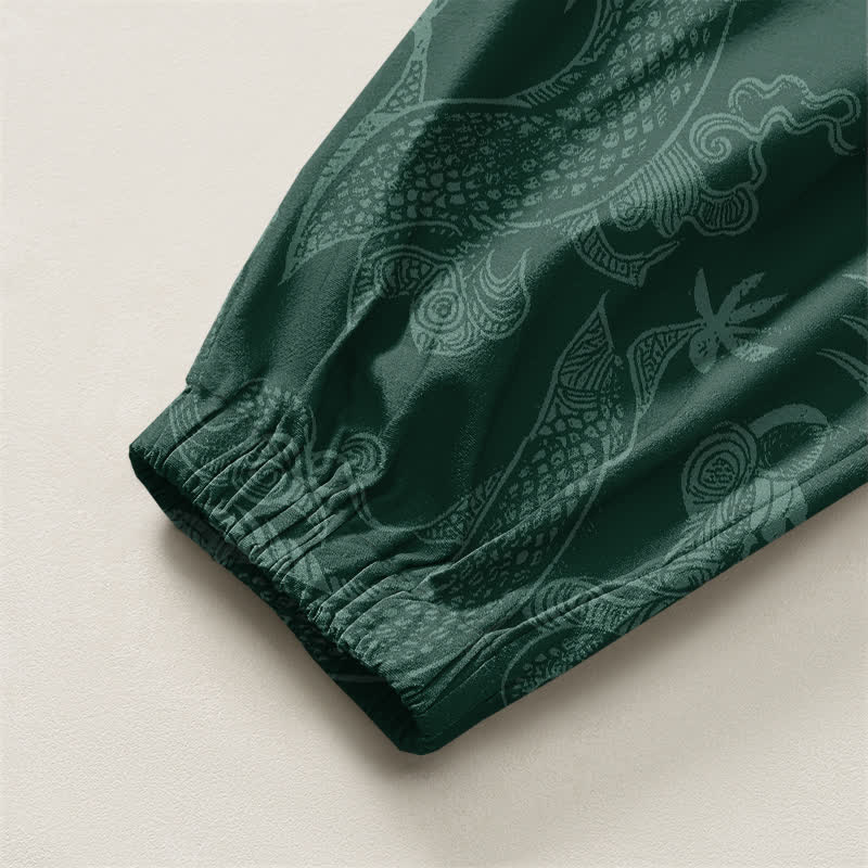Buddha Stones Pure Cotton Mythic Dragon Auspicious Clouds Pattern Drawstring Men's Harem Pants With Pockets - image 16