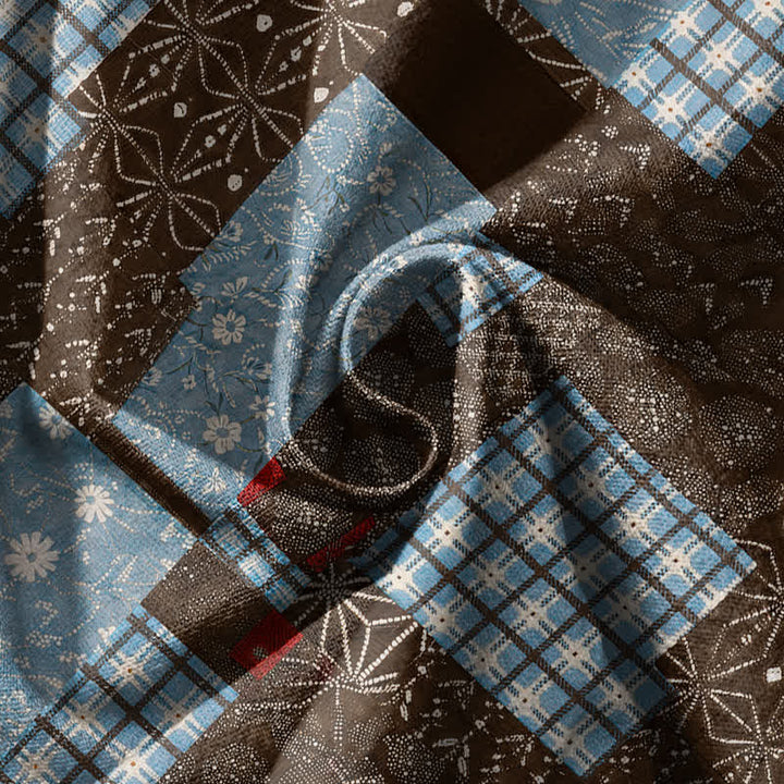 Buddha Stones Pure Cotton Vintage Patchwork Plaid Pattern Drawstring Men's Harem Pants With Pockets - image 5