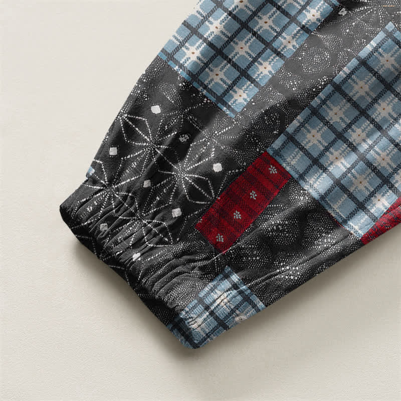 Buddha Stones Pure Cotton Vintage Patchwork Plaid Pattern Drawstring Men's Harem Pants With Pockets - image 10