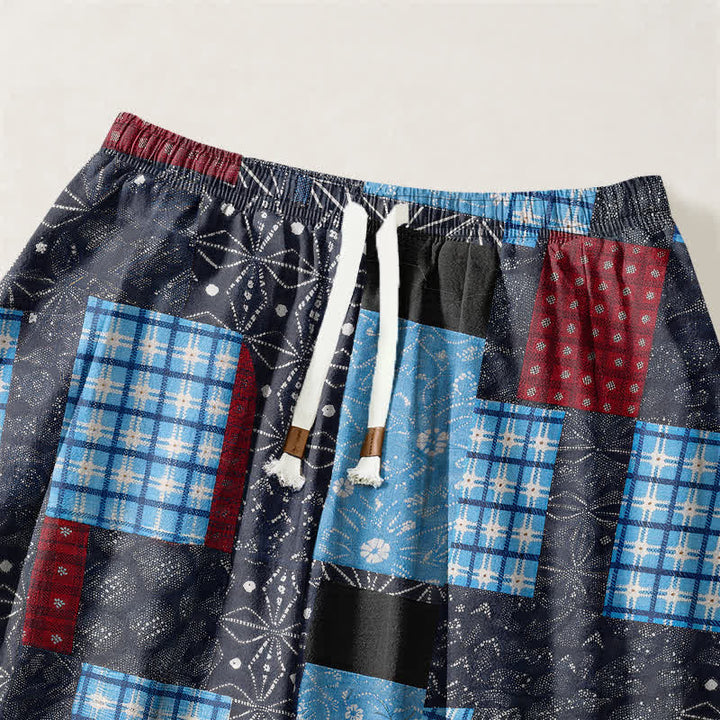 Buddha Stones Pure Cotton Vintage Patchwork Plaid Pattern Drawstring Men's Harem Pants With Pockets - image 15