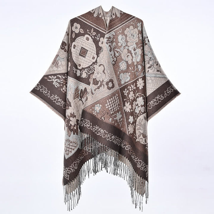 Buddha Stones Fall Winter Boho Floral Patchwork Tassel Women's Shawl - image 7